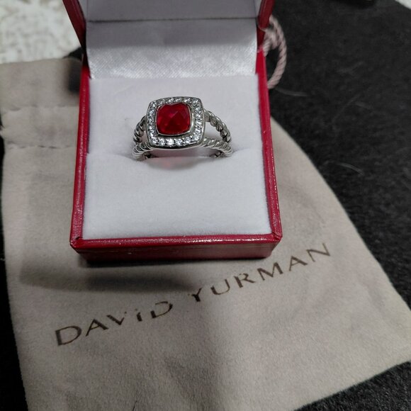 David Yurman petite Albion garnet with diamonds &  DY bag - Picture 1 of 4